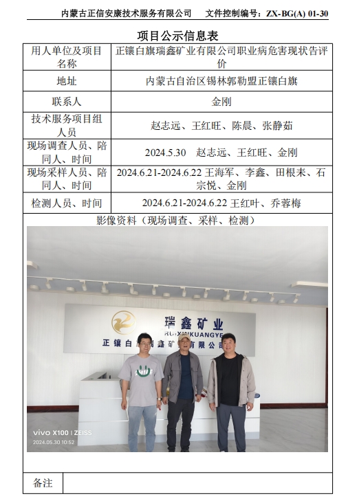 正鑲白旗瑞鑫礦業(yè)有限公司職業(yè)病危害現(xiàn)狀告評(píng) 價(jià)