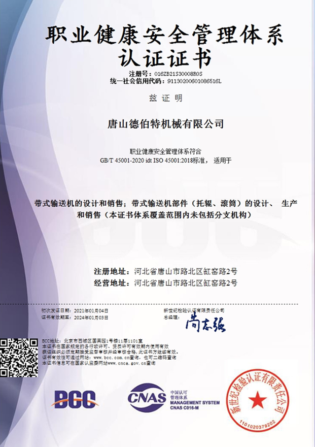職業(yè)健康安全管理體系認證證書(shū)（中文）